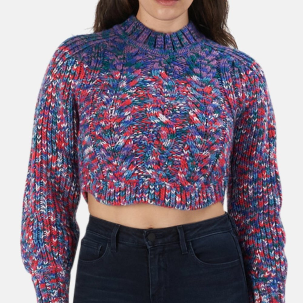 For Love & Lemons Cropped Cable Knit Sweater